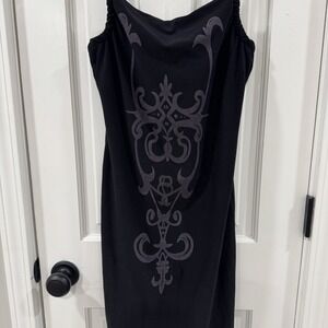 Jane Norman Black Goth Bodycon Midi Dress M/L Whimsigoth Boho Witchy Y2K 90s